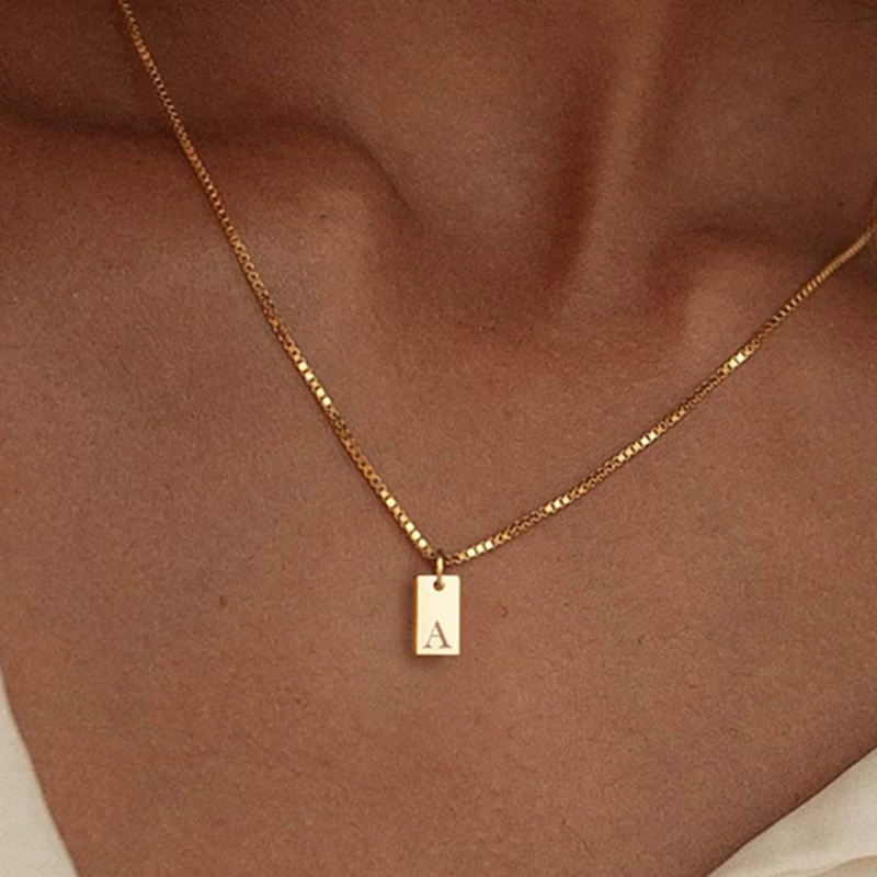 Alphabet Box Chain Necklace with Square Letter Pendant - Trendy Choker Design - Image 4